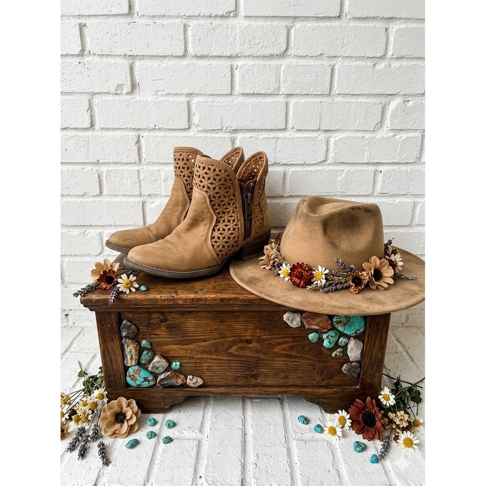 Circle G🤎Corral Floral Laser Cut western Leather Ankle Boots boho festival 7
 7